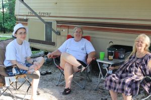 Katie, Jolene and Sandra enjoying the shade of the awning